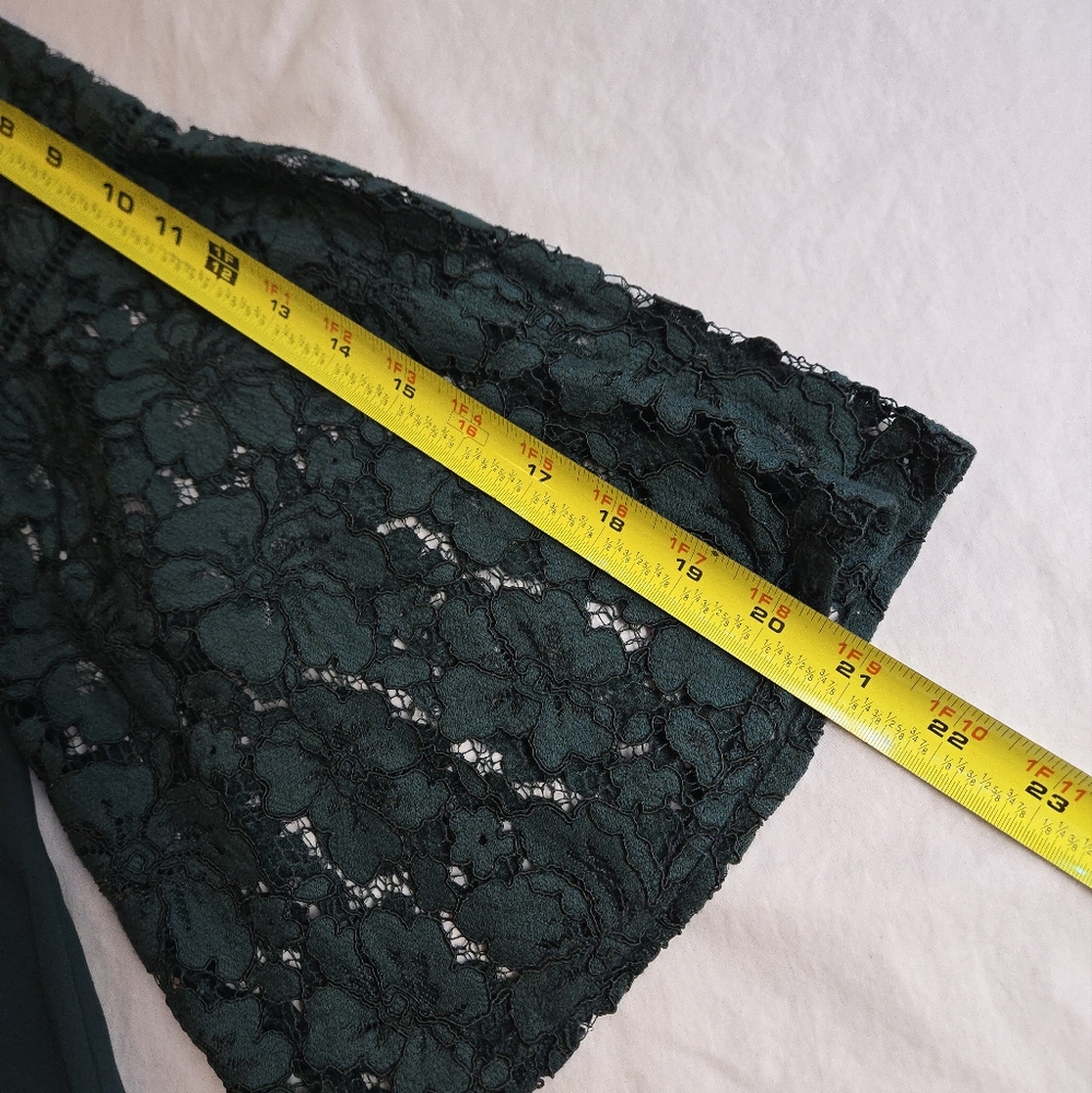 Halogen Dark Emerald Green Lace Bell Sleeve Long Blouse Evening Party Boho - Picture 6 of 10
